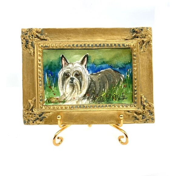 Dog Painting Miniature Yorkie Silky Terrier Watercolor Art Adorable Deco Gift